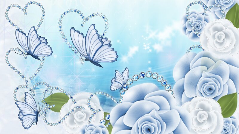 Blue Butterflies and Roses — Serene