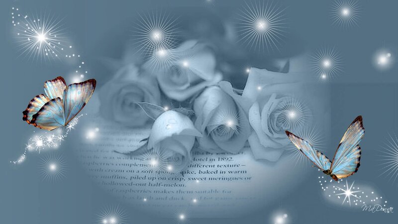 Blue Butterflies and Roses