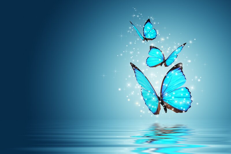 Blue Butterflies Flying — Serene, Digital Art, Sparkles