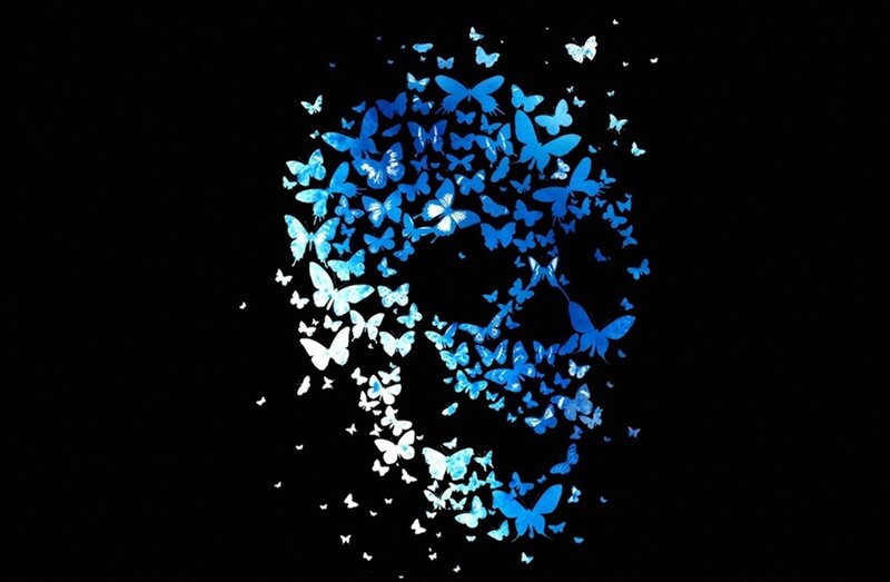 Blue Butterflies Forming Skull