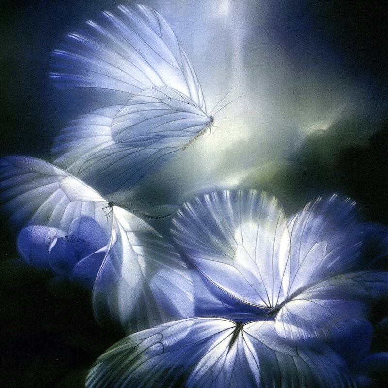 Blue Butterflies in Flight — Ethereal