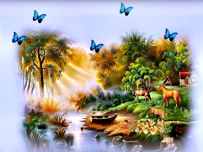Blue Butterflies in Forest