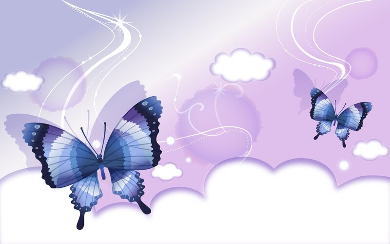 blue butterflies in purple sky