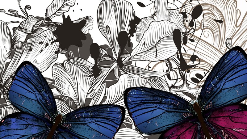 Blue Butterflies on Flowers — Dramatic