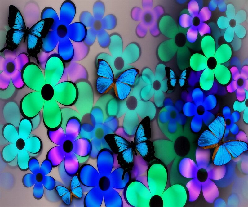 Blue Butterflies on Flowers — Vibrant