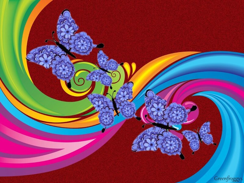 Blue Butterflies on Swirls