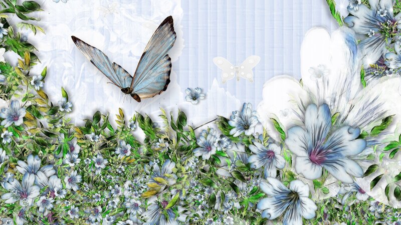 Blue Butterfly Among Flowers — Serene