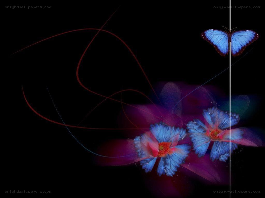 blue butterfly and flowers