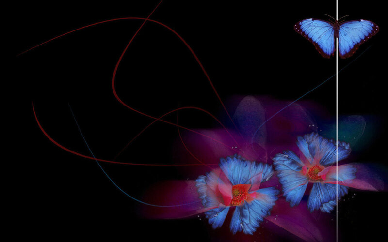 Blue Butterfly and Flowers — Dreamy