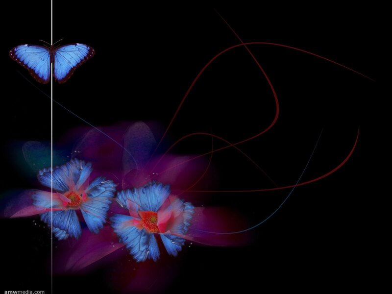 blue butterfly and flowers