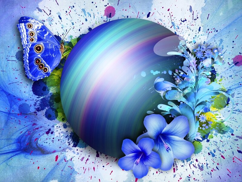 Blue Butterfly and Flowers — Vibrant