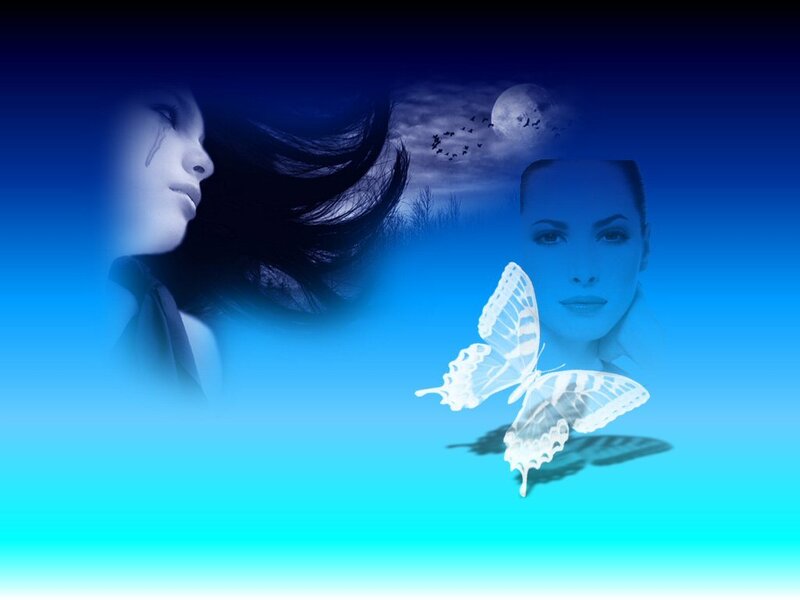 blue butterfly and woman collage