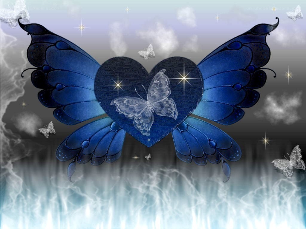 blue butterfly heart wings