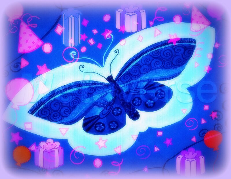Blue Butterfly Illustration — Festive