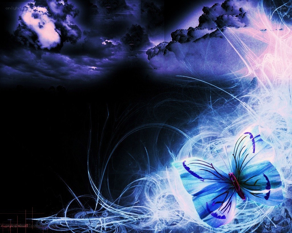 Blue butterfly in a stormy sky
