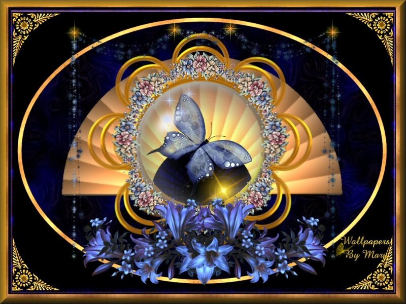 Blue Butterfly in Floral Wreath