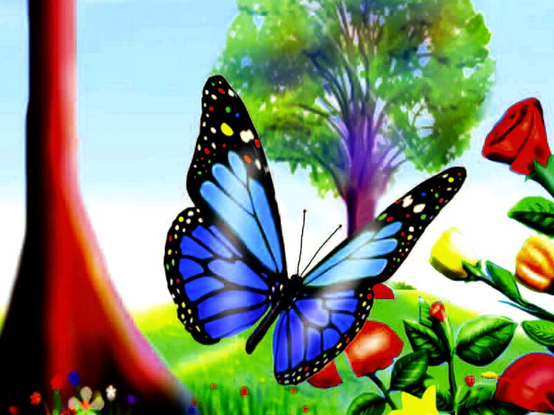 Blue Butterfly in Garden — Serene