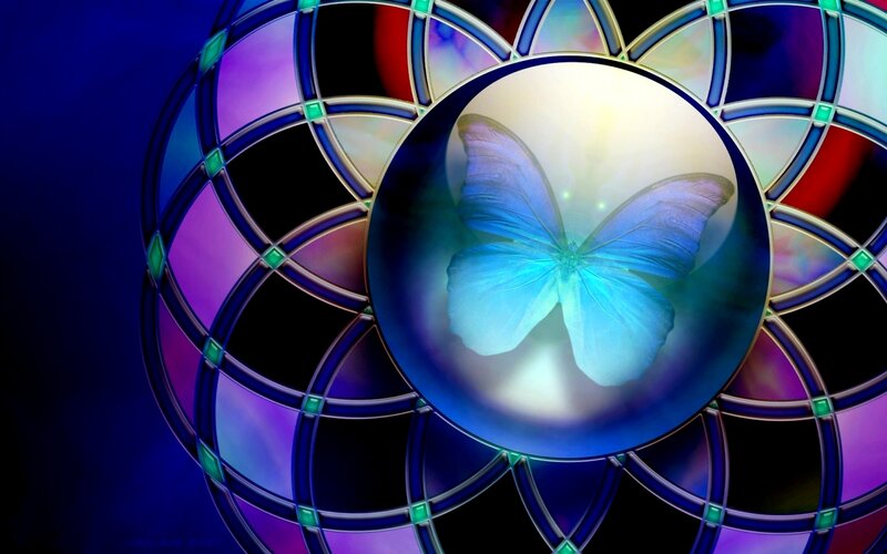 blue butterfly in stained glass