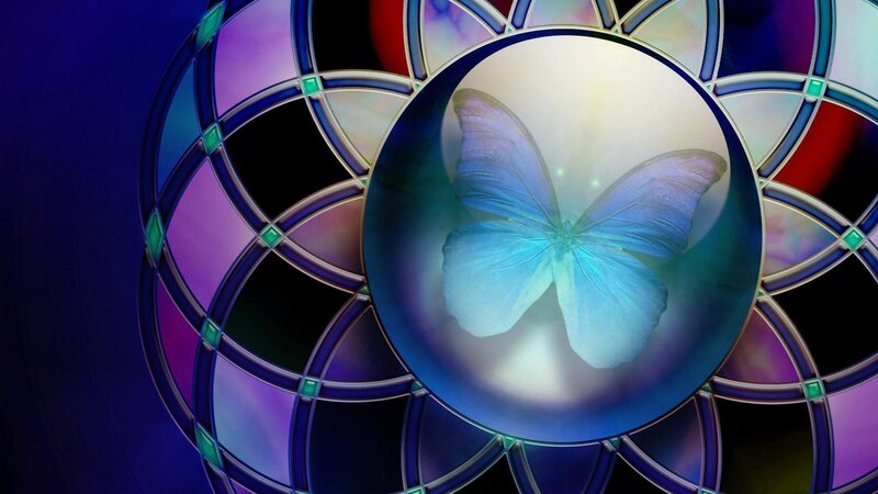 Blue Butterfly in Stained Glass — Serene, Digital Art, Stained Glass