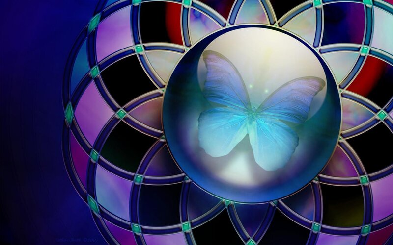 Blue Butterfly in Stained Glass — Serene