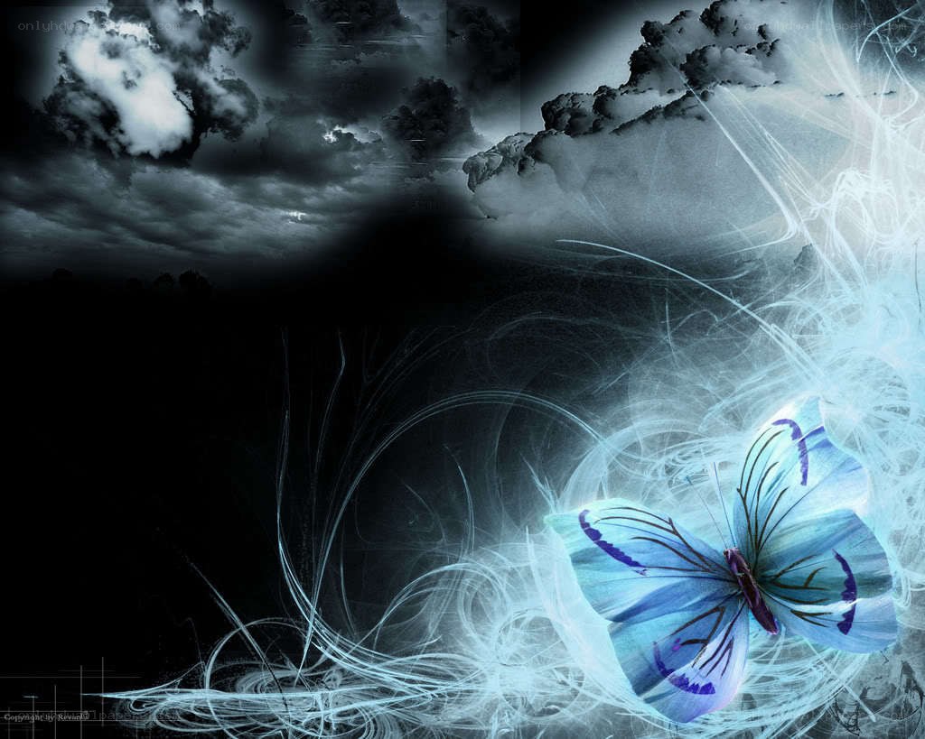 blue butterfly in stormy sky