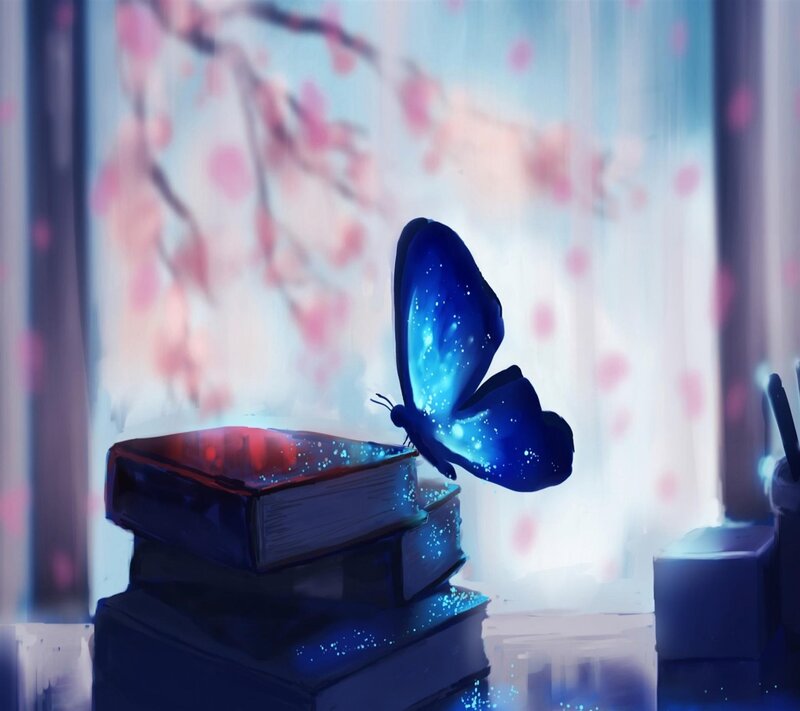 Blue Butterfly on Books — Serene