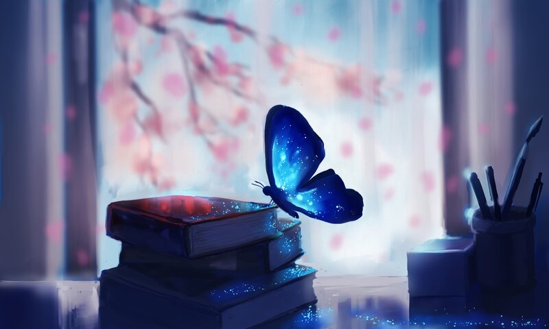 Blue Butterfly on Books
