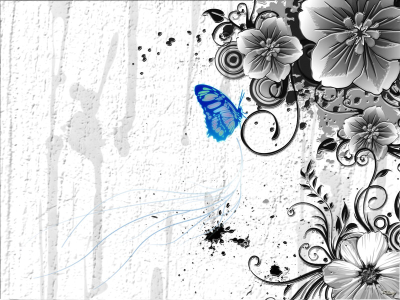 blue butterfly on floral background