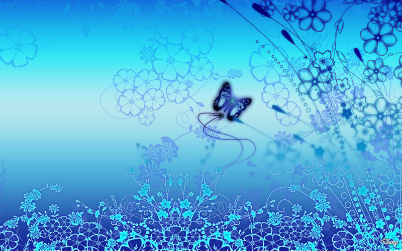 Blue Butterfly on Floral Background — Serene