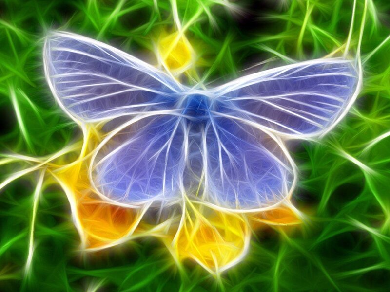 Blue Butterfly on Flowers — Vibrant, Digital Art