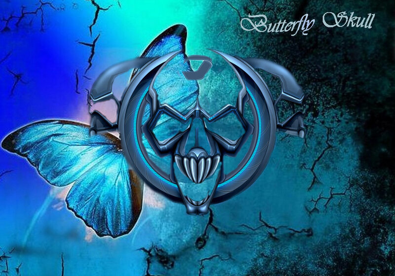 Blue Butterfly Skull