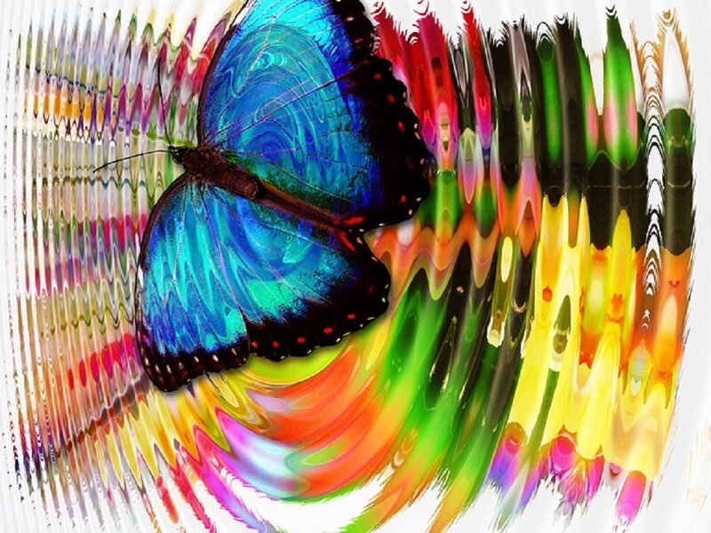 Blue Butterfly — Vibrant, Digital Art, Colorful Background