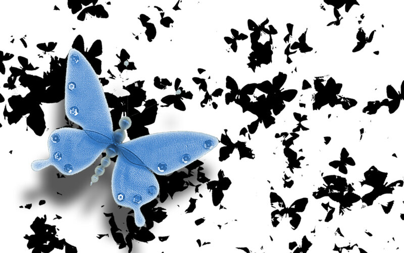 blue butterfly with black silhouettes