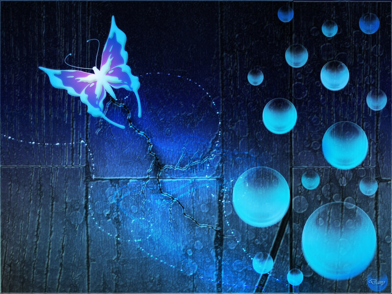 blue butterfly with bubbles