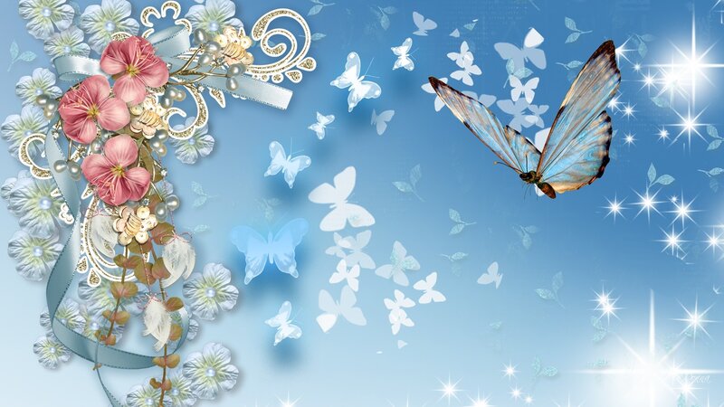 Blue Butterfly with Floral Arrangement