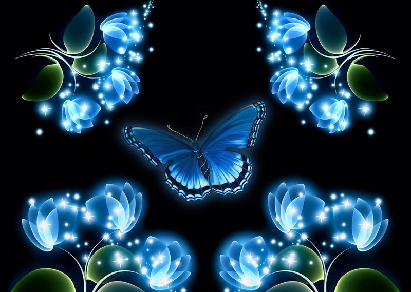 Blue Butterfly with Flowers — Magical