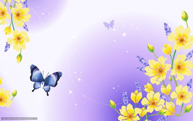 Blue Butterfly with Flowers — Purple, Serene