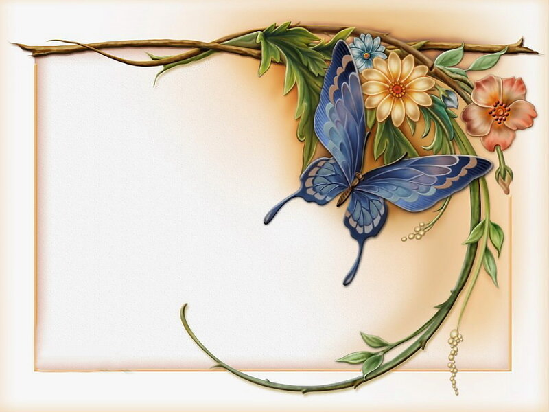 Blue Butterfly with Flowers — Serene, Illustration