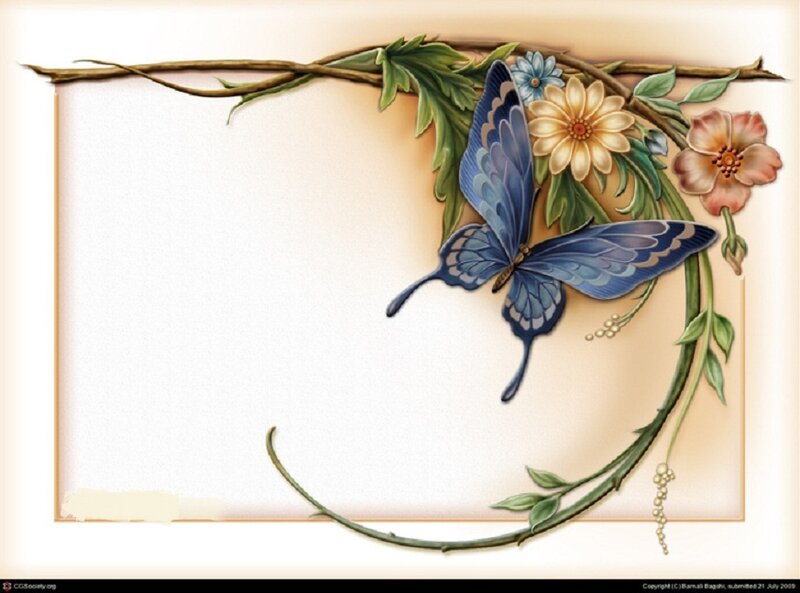 Blue Butterfly with Flowers — Serene