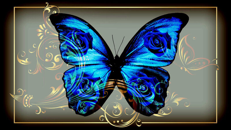 Blue Butterfly with Roses