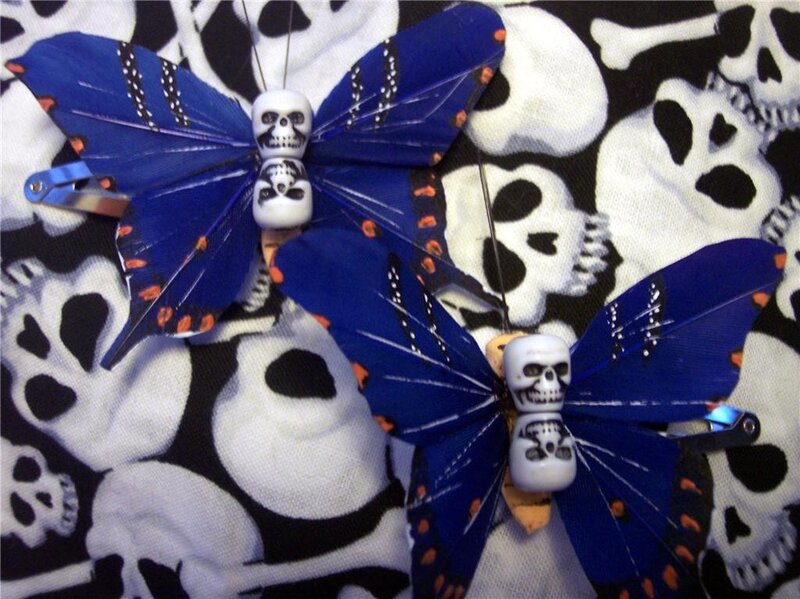 Blue Butterfly with Skulls