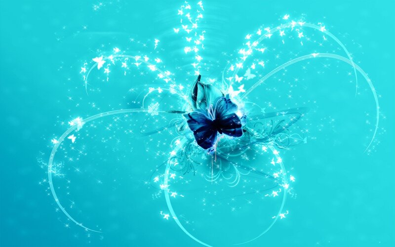 Blue Butterfly with Sparkles — Cyan