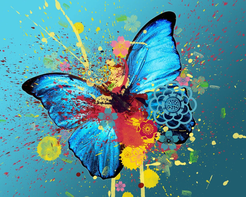 Blue Butterfly with Splatters