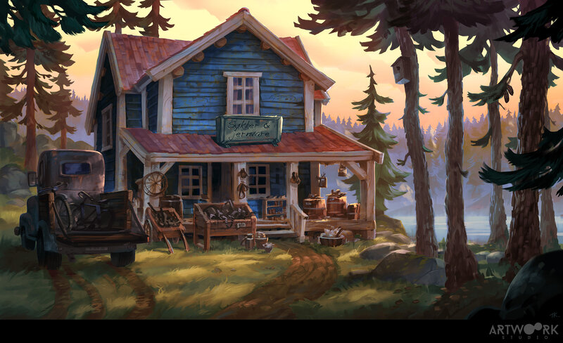 Blue Cabin in Forest