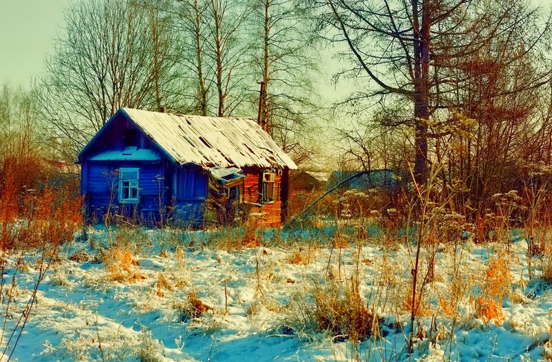 Blue Cabin in Snow — Quiet