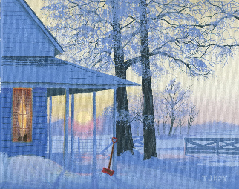 Blue Cabin in Snow