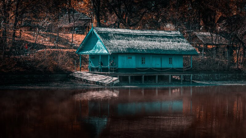 Blue Cabin on Lake
