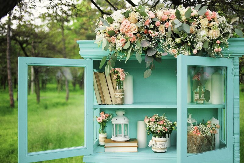 Blue Cabinet with Flowers — Teal