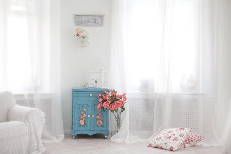 Blue Cabinet with Flowers