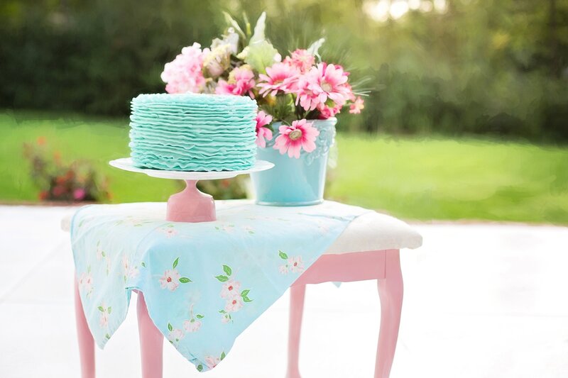 Blue Cake on Table — Light Blue